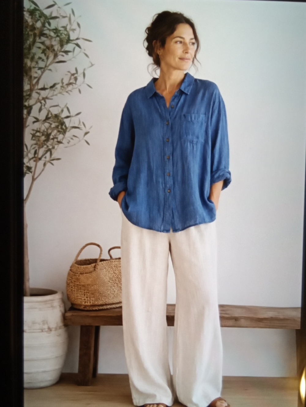 Flax By Jeanne Linen Button Up Long Sleeve Womens Top Coastal Minimalist